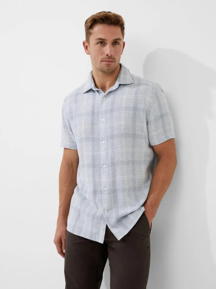 French Connection Shirts Barrow Dobby Short Sleeve Shirt Blue Combo 8211 Man