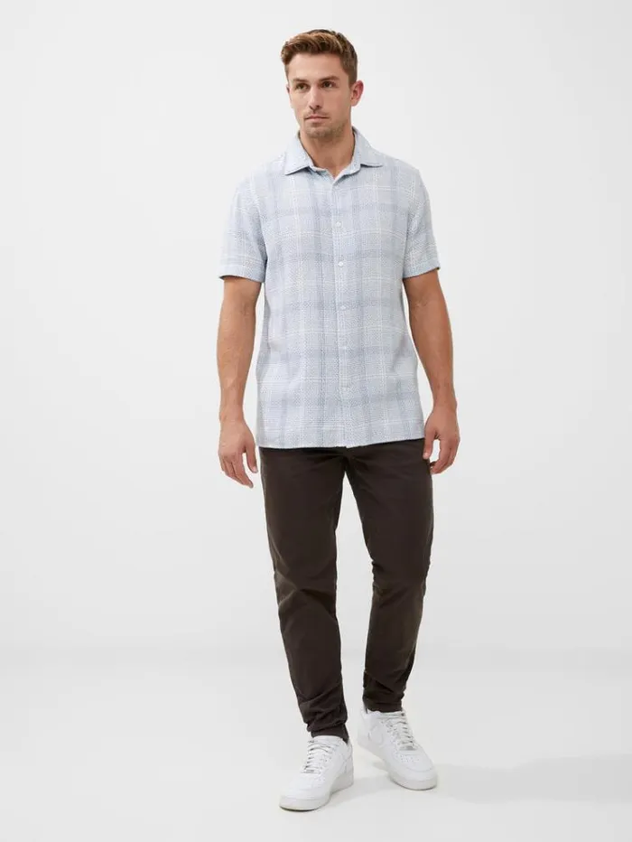 French Connection Shirts Barrow Dobby Short Sleeve Shirt Blue Combo 8211 Man