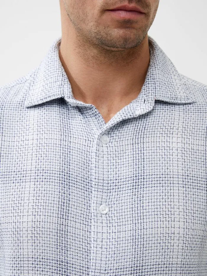 French Connection Shirts Barrow Dobby Short Sleeve Shirt Blue Combo 8211 Man