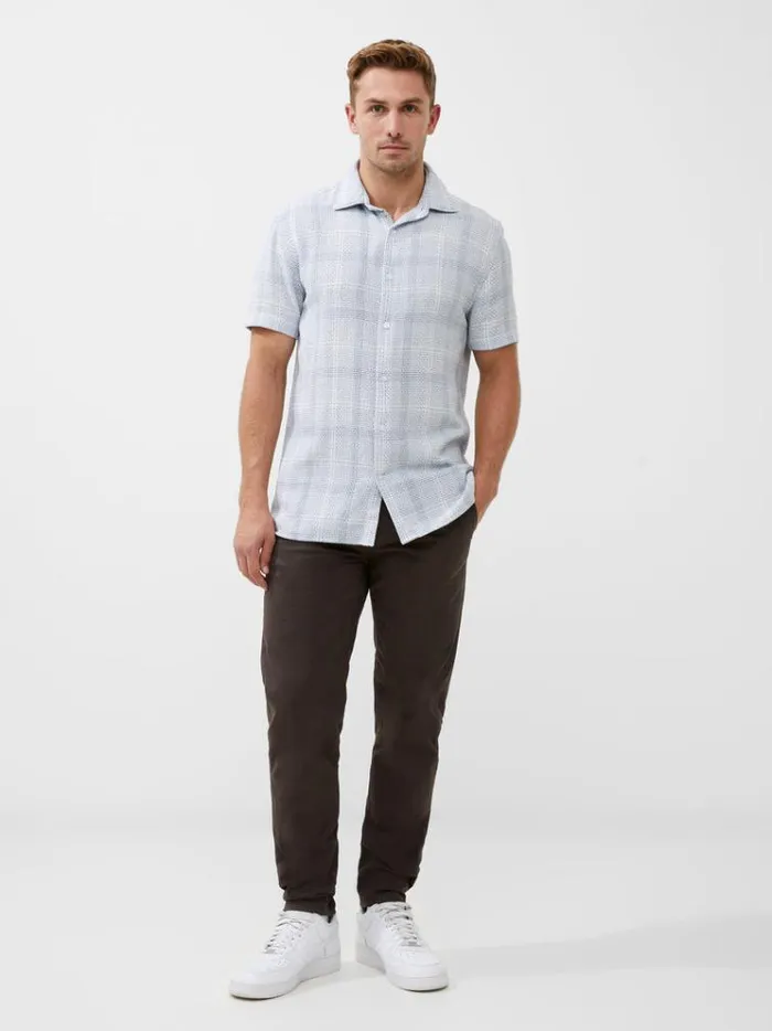 French Connection Shirts Barrow Dobby Short Sleeve Shirt Blue Combo 8211 Man