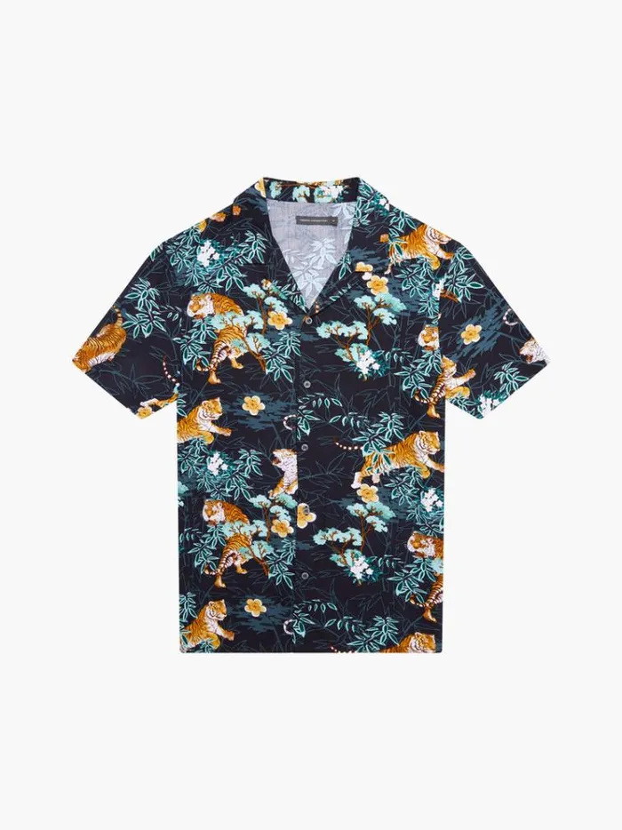 French Connection Shirts Tiger Bamboo Viscose Short Sleeve Shirt Black 8211 Man French Connection Shirts Tiger Bamboo Viscose Short Sleeve Shirt Black 8211 Man