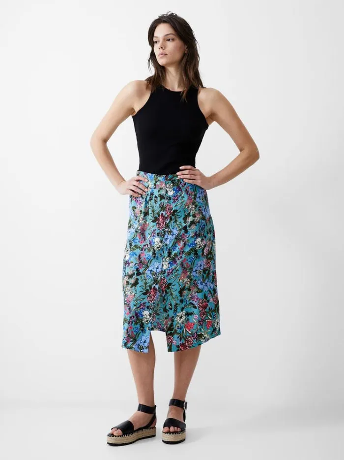 French Connection Skirts and Shorts Blossom Drapey Button Midi Skirt Still Water 8211 Woman French Connection Skirts and Shorts Blossom Drapey Button Midi Skirt Still Water 8211 Woman