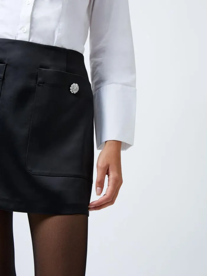 French Connection Skirts and Shorts Carey Satin Embellished Pocket Mini Skirt Black 8211 Woman