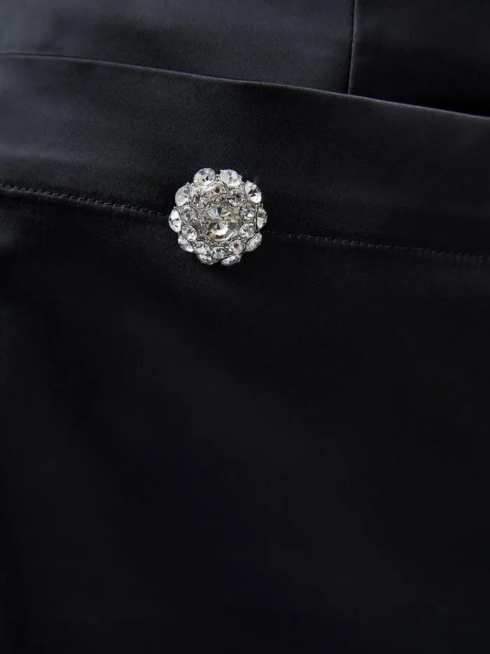 French Connection Skirts and Shorts Carey Satin Embellished Pocket Mini Skirt Black 8211 Woman