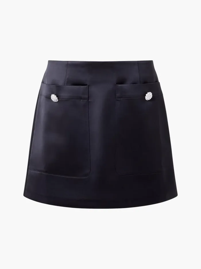 French Connection Skirts and Shorts Carey Satin Embellished Pocket Mini Skirt Black 8211 Woman