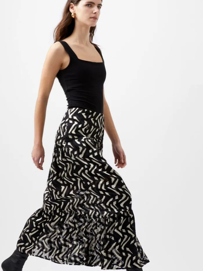 French Connection Skirts and Shorts Diandra Satin Devore Skirt Blackcream 8211 Woman