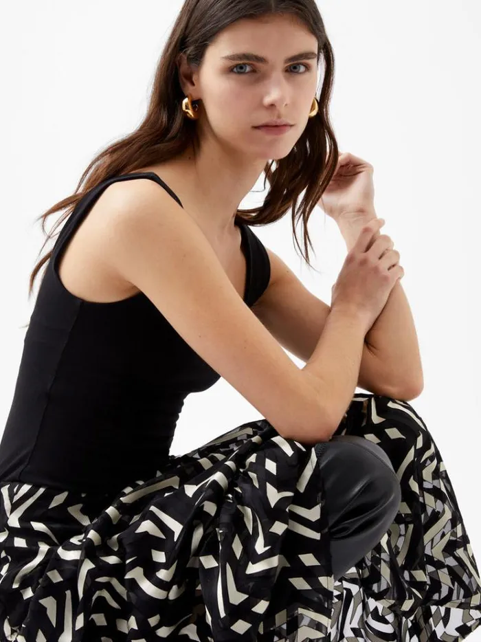 French Connection Skirts and Shorts Diandra Satin Devore Skirt Blackcream 8211 Woman