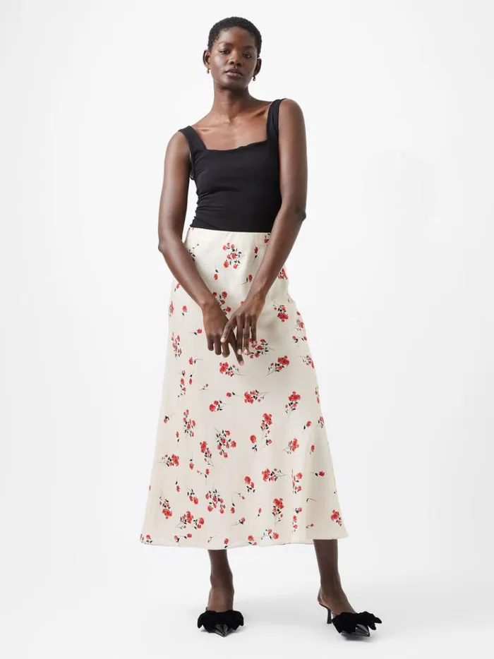 French Connection Skirts and Shorts Floramour Ennis Eco Satin Maxi Skirt Classic Cream Multi 8211 Woman