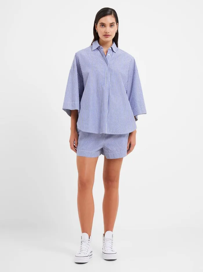 French Connection Skirts and Shorts Rhodes Poplin Stripe PullOn Shorts Linen Whitemarine 8211 Woman French Connection Skirts and Shorts Rhodes Poplin Stripe PullOn Shorts Linen Whitemarine 8211 Woman