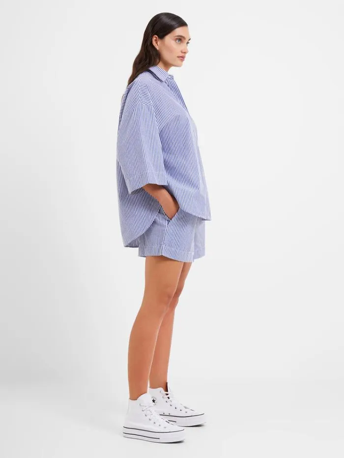 French Connection Skirts and Shorts Rhodes Poplin Stripe PullOn Shorts Linen Whitemarine 8211 Woman