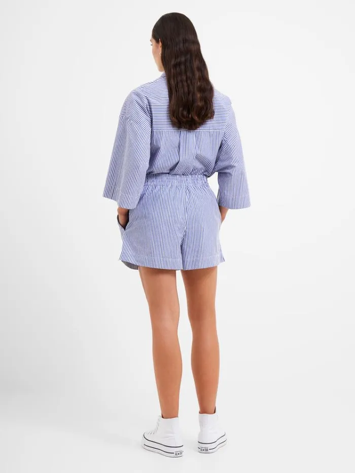 French Connection Skirts and Shorts Rhodes Poplin Stripe PullOn Shorts Linen Whitemarine 8211 Woman