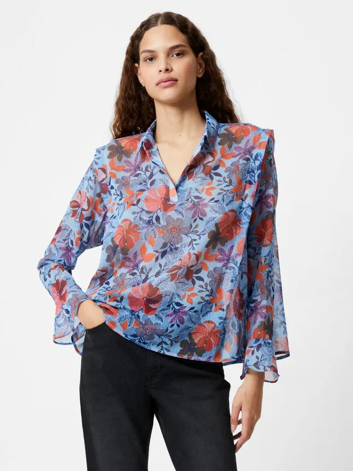 French Connection Tops Adalina Chiffon Popover Shirt Placid Blue 8211 Woman