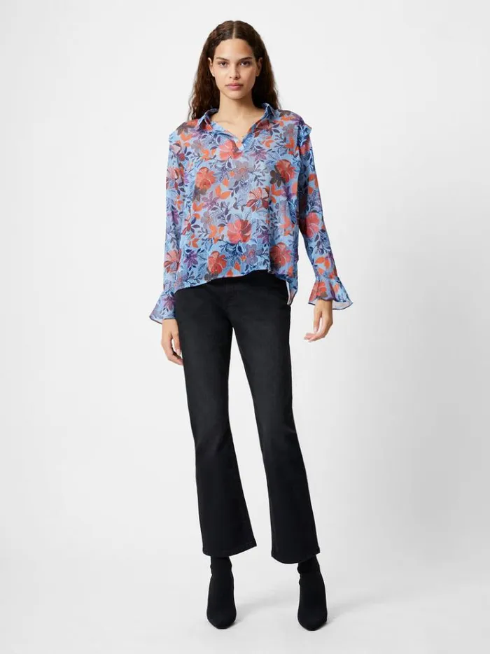 French Connection Tops Adalina Chiffon Popover Shirt Placid Blue 8211 Woman