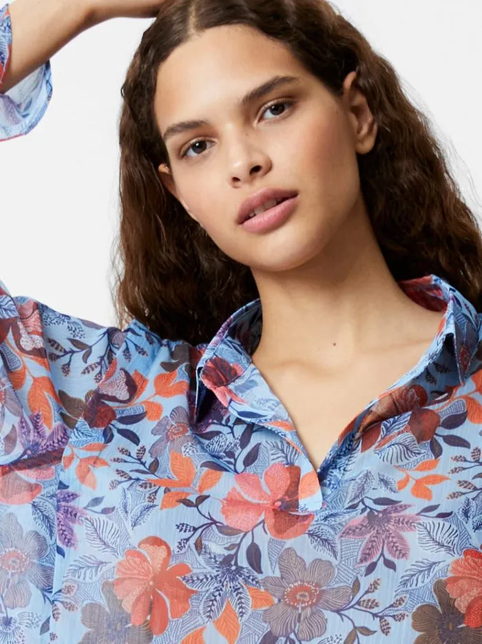 French Connection Tops Adalina Chiffon Popover Shirt Placid Blue 8211 Woman