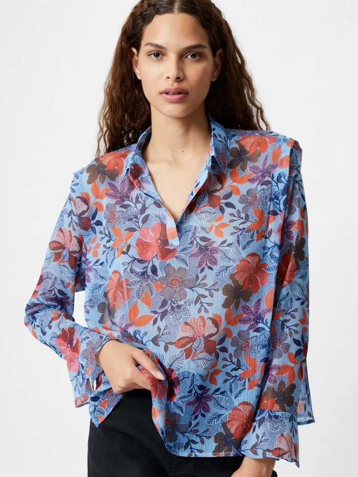 French Connection Tops Adalina Chiffon Popover Shirt Placid Blue 8211 Woman