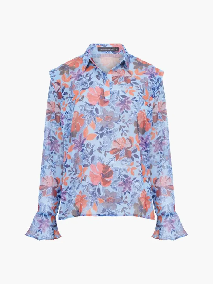 French Connection Tops Adalina Chiffon Popover Shirt Placid Blue 8211 Woman