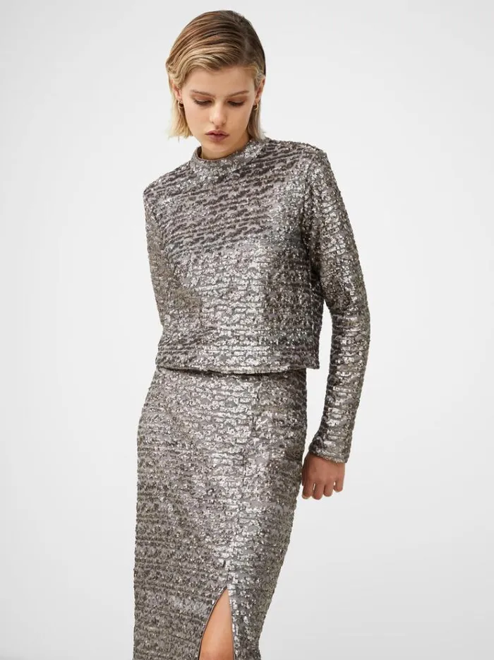 French Connection Tops Adalynn Sequin Top Gun Metal 8211 Woman