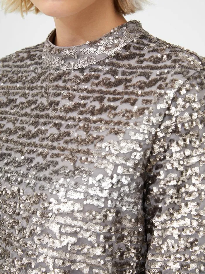 French Connection Tops Adalynn Sequin Top Gun Metal 8211 Woman