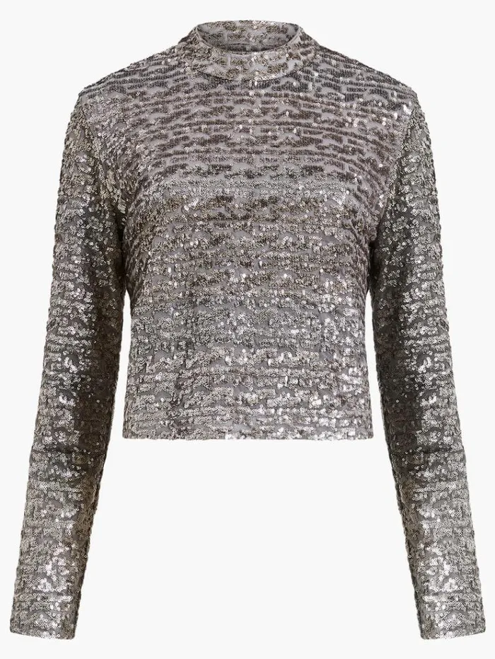 French Connection Tops Adalynn Sequin Top Gun Metal 8211 Woman