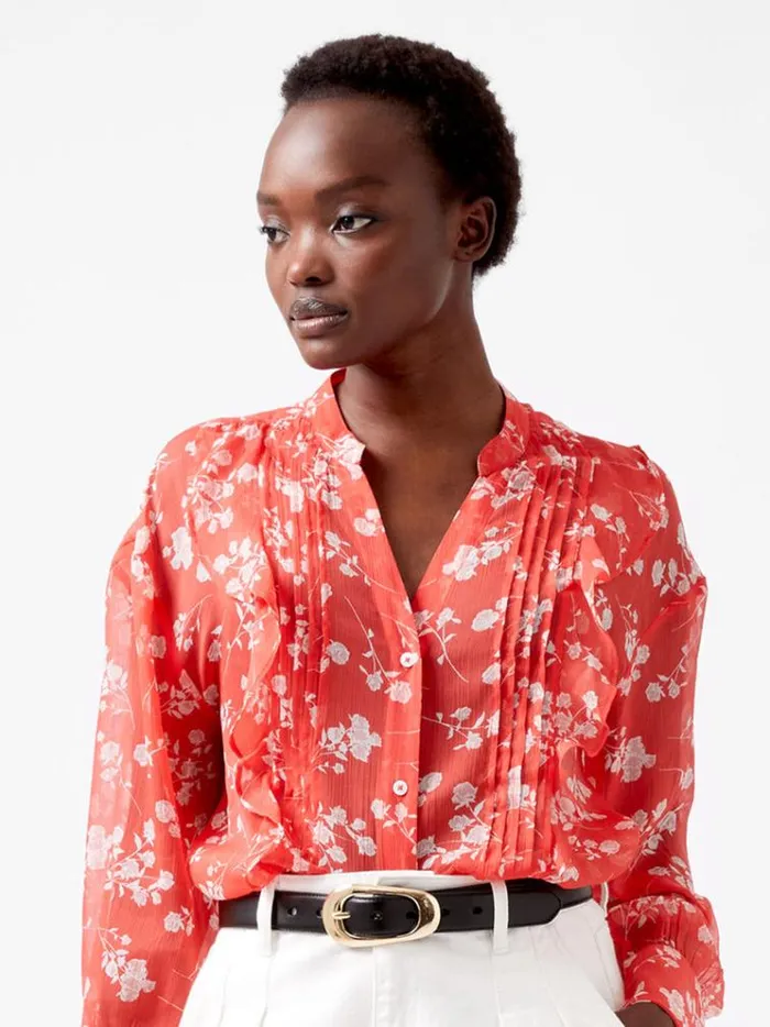 French Connection Tops Alessandra Recycled Crinkle Blouse Cayenne Redwhite 8211 Woman