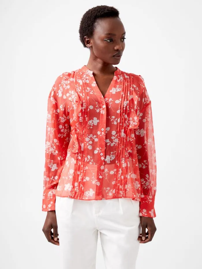French Connection Tops Alessandra Recycled Crinkle Blouse Cayenne Redwhite 8211 Woman