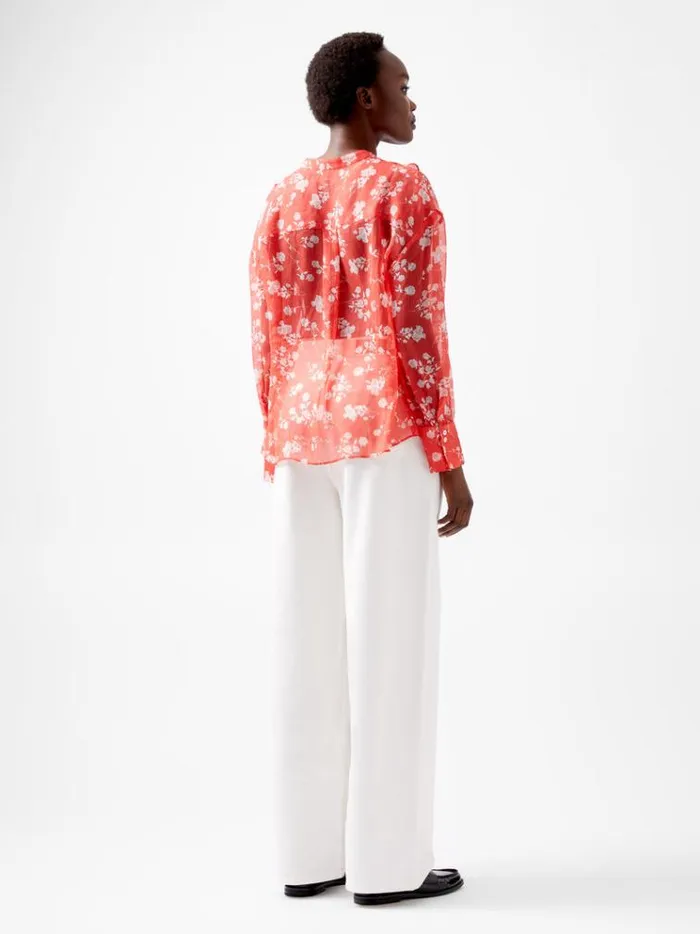 French Connection Tops Alessandra Recycled Crinkle Blouse Cayenne Redwhite 8211 Woman