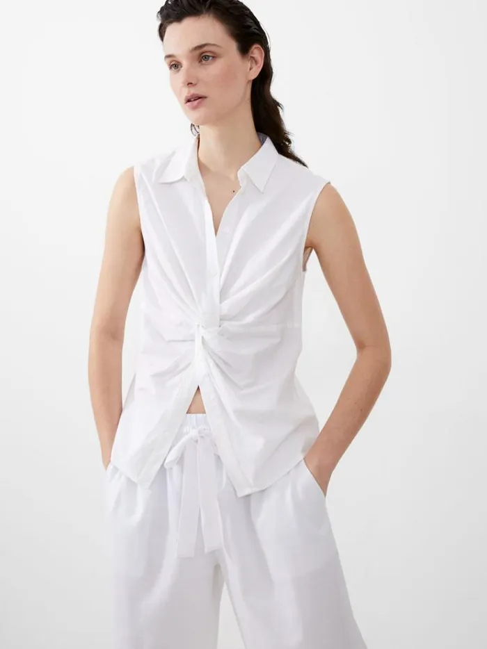 French Connection Tops Aofie Linen Twist Front Shirt Summer White 8211 Woman