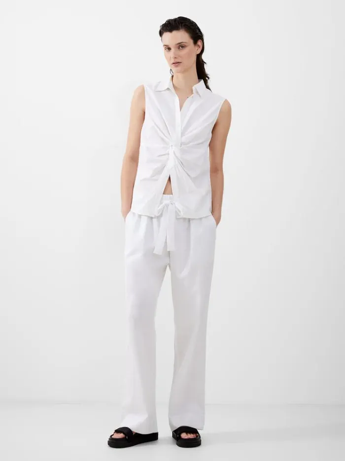 French Connection Tops Aofie Linen Twist Front Shirt Summer White 8211 Woman
