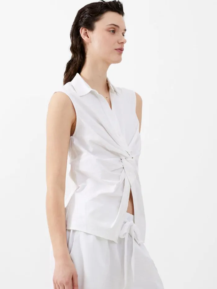 French Connection Tops Aofie Linen Twist Front Shirt Summer White 8211 Woman