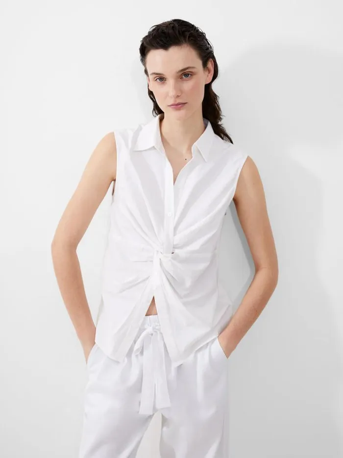 French Connection Tops Aofie Linen Twist Front Shirt Summer White 8211 Woman