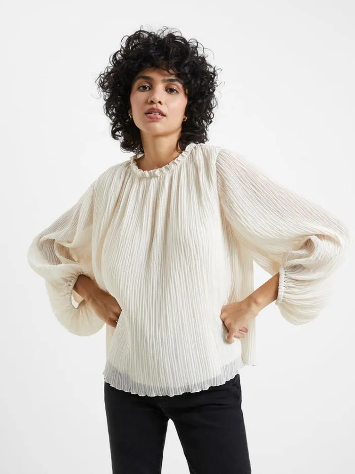 French Connection Tops Callie Lurex Pleated Top Classic Cream 8211 Woman