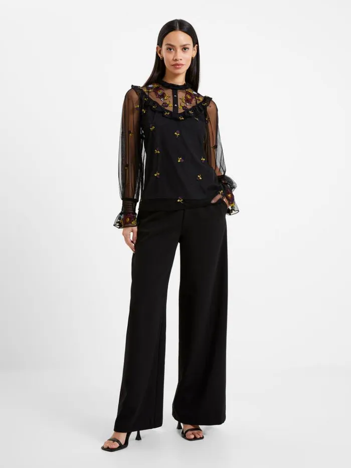 French Connection Tops Camielle Embroidered Shirt Blackout 8211 Woman