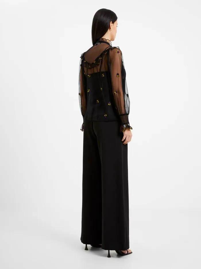 French Connection Tops Camielle Embroidered Shirt Blackout 8211 Woman
