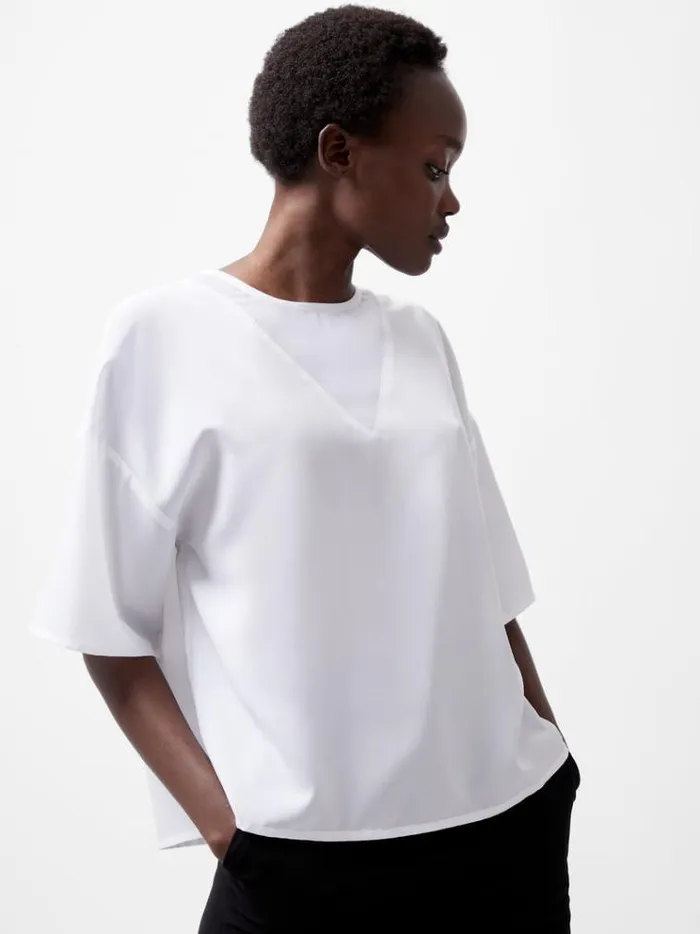 French Connection Tops Capriana Crepe Top Linen White 8211 Woman