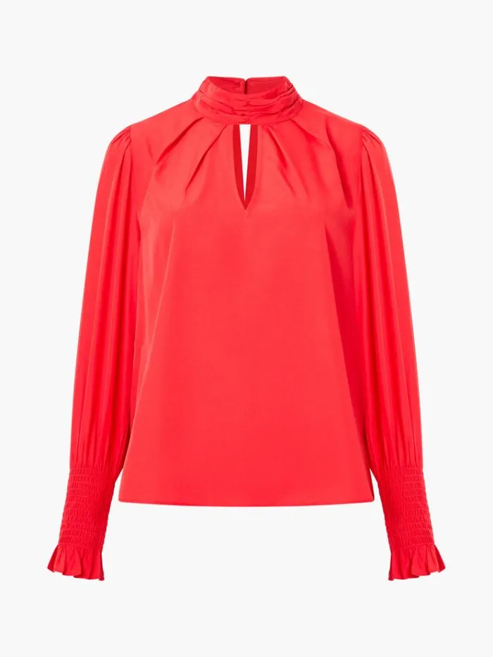 French Connection Tops Crepe Light Keyhole Long Sleeve Blouse Red 8211 Woman