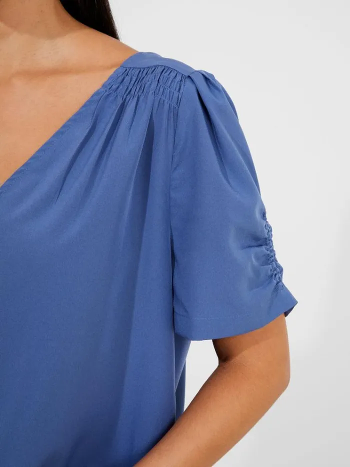 French Connection Tops Crepe Recycled V Neck Smocked Top Coastal Fjord 8211 Woman