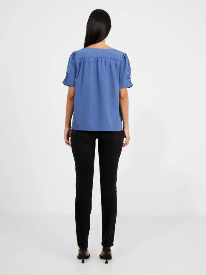 French Connection Tops Crepe Recycled V Neck Smocked Top Coastal Fjord 8211 Woman