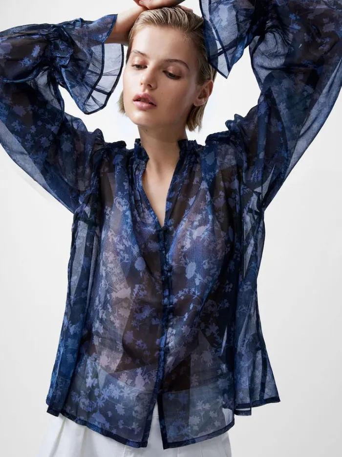 French Connection Tops Dawn Recycled Hallie Crinkle Blouse Indigo 8211 Woman