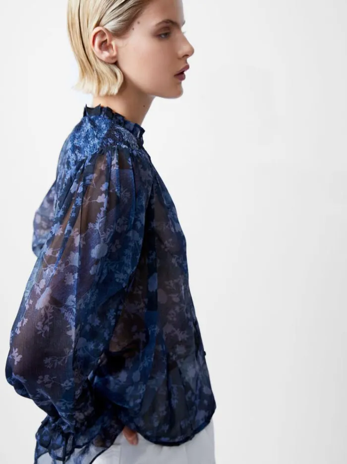 French Connection Tops Dawn Recycled Hallie Crinkle Blouse Indigo 8211 Woman