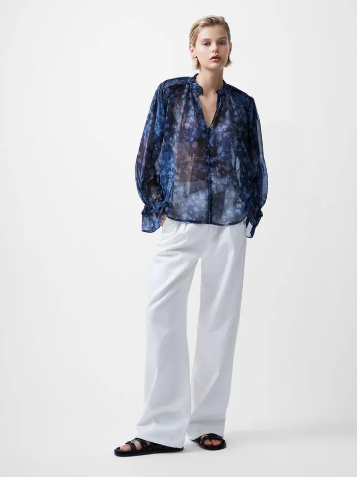French Connection Tops Dawn Recycled Hallie Crinkle Blouse Indigo 8211 Woman