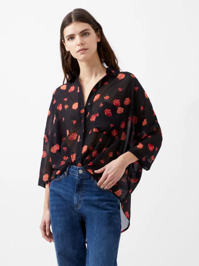 French Connection Tops Ella Rose Twist Front Shirt Marine Multi 8211 Woman