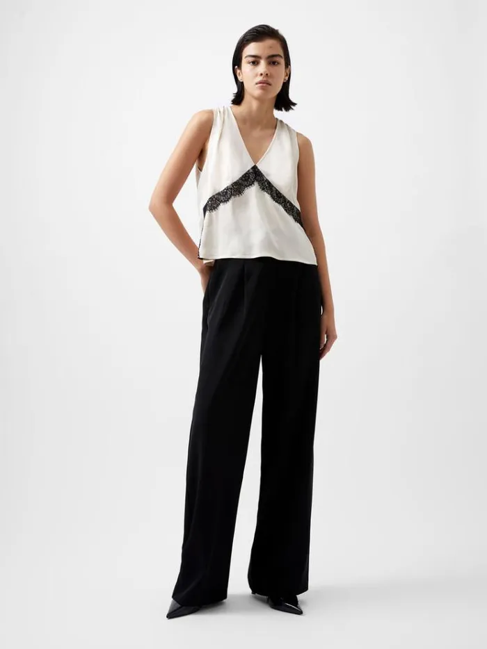 French Connection Tops Ennis Eco Satin Lace Top Classic Creamblacko 8211 Woman