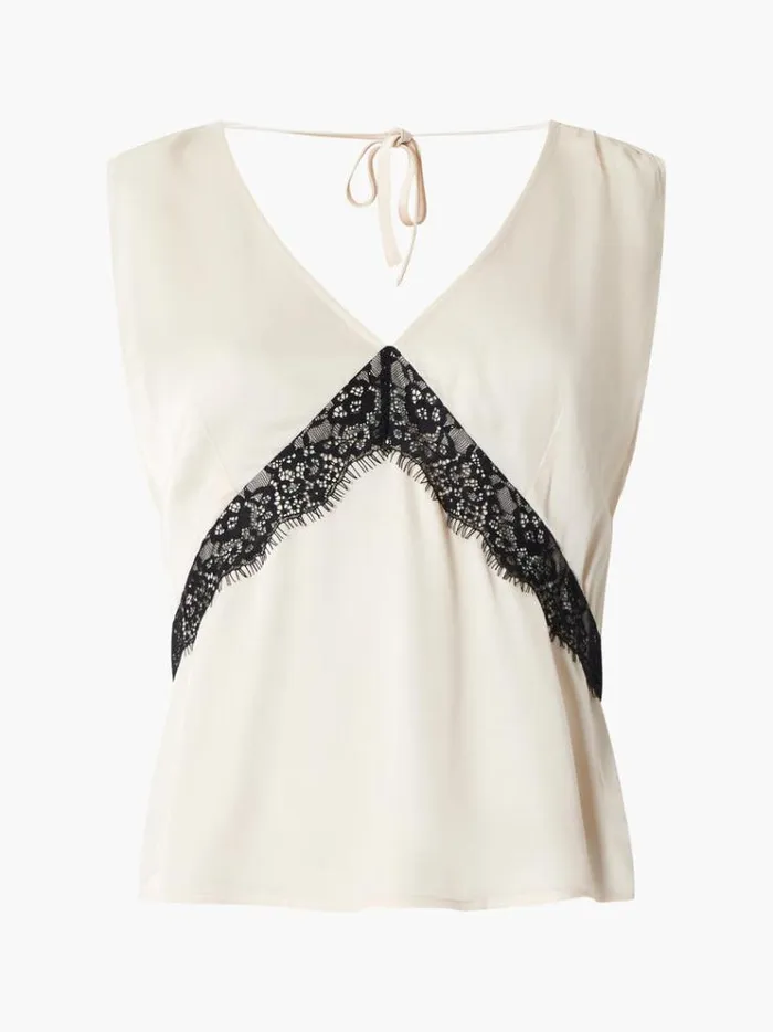 French Connection Tops Ennis Eco Satin Lace Top Classic Creamblacko 8211 Woman