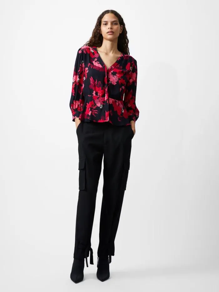 French Connection Tops Foliage Chiara Balloon Sleeve Top Blackout Multi 8211 Woman