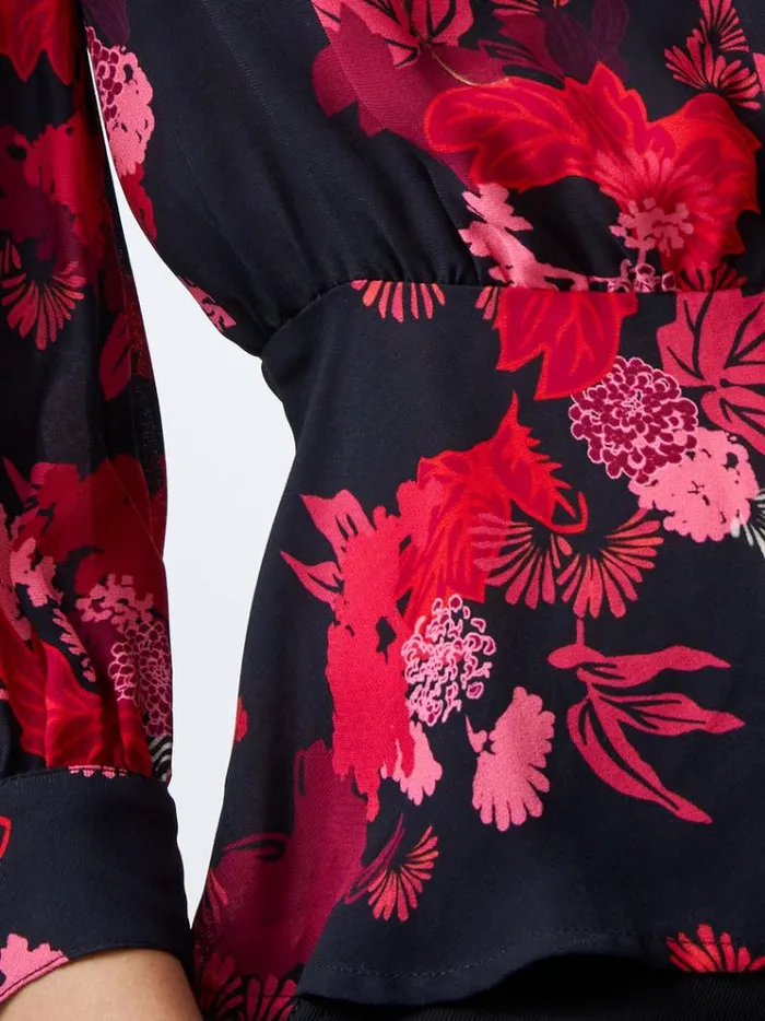 French Connection Tops Foliage Chiara Balloon Sleeve Top Blackout Multi 8211 Woman