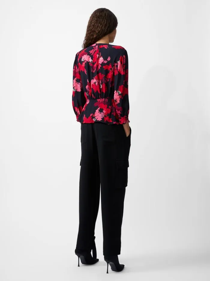 French Connection Tops Foliage Chiara Balloon Sleeve Top Blackout Multi 8211 Woman