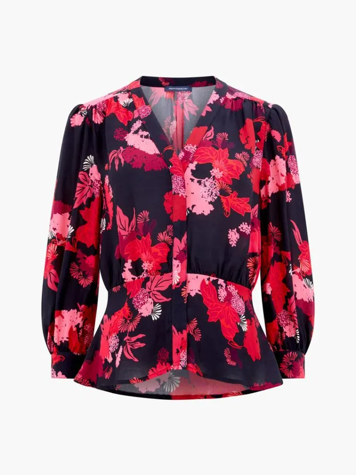 French Connection Tops Foliage Chiara Balloon Sleeve Top Blackout Multi 8211 Woman