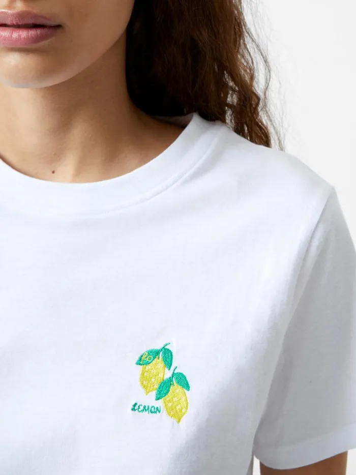 French Connection Tops Lemon Embroidered TShirt White 8211 Woman