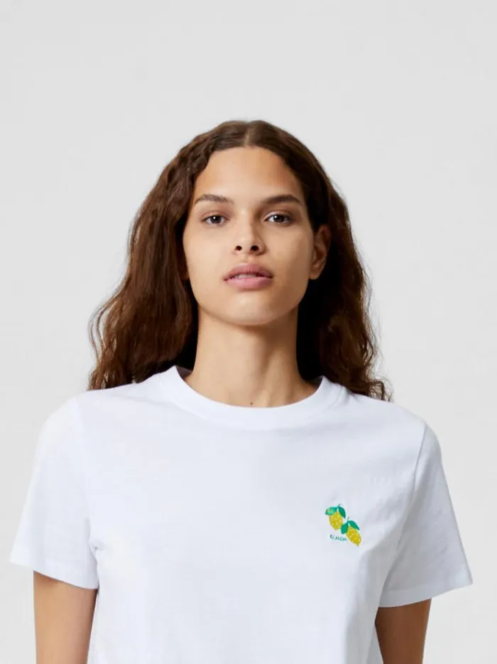 French Connection Tops Lemon Embroidered TShirt White 8211 Woman