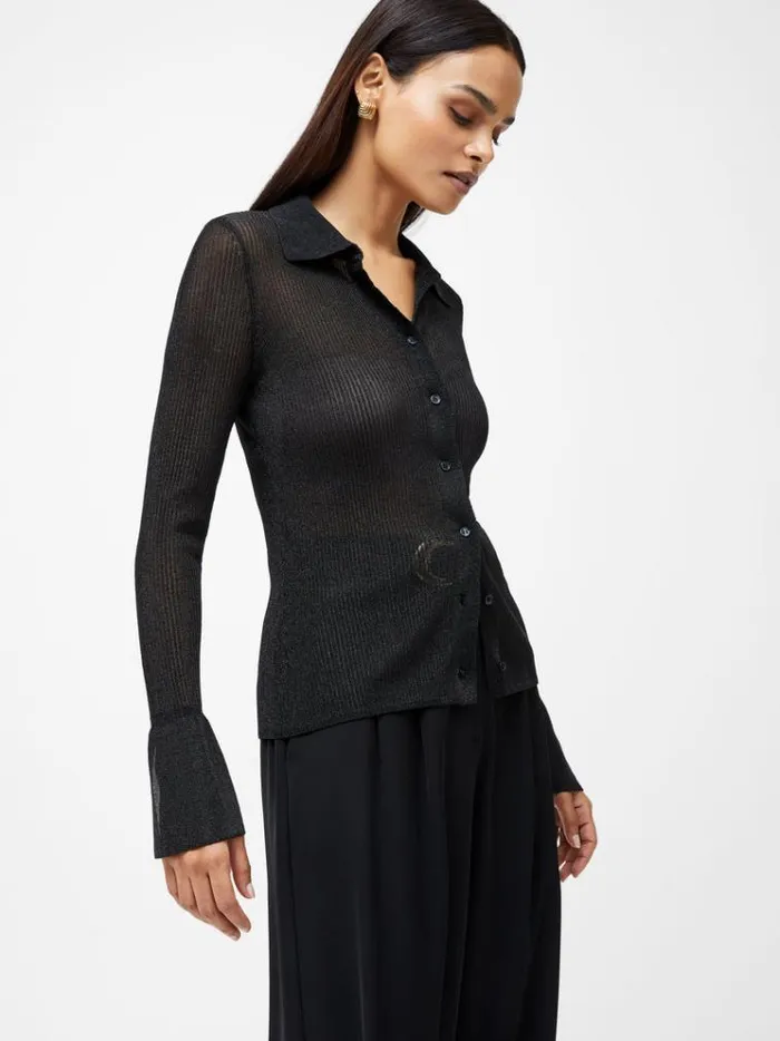 French Connection Tops Lurex Mix Collared Top Black 8211 Woman